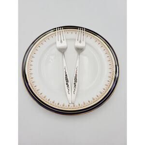 International Deep Silver LAUREL MIST Salad Forks Set 2 Silverplate Flatware Vtg